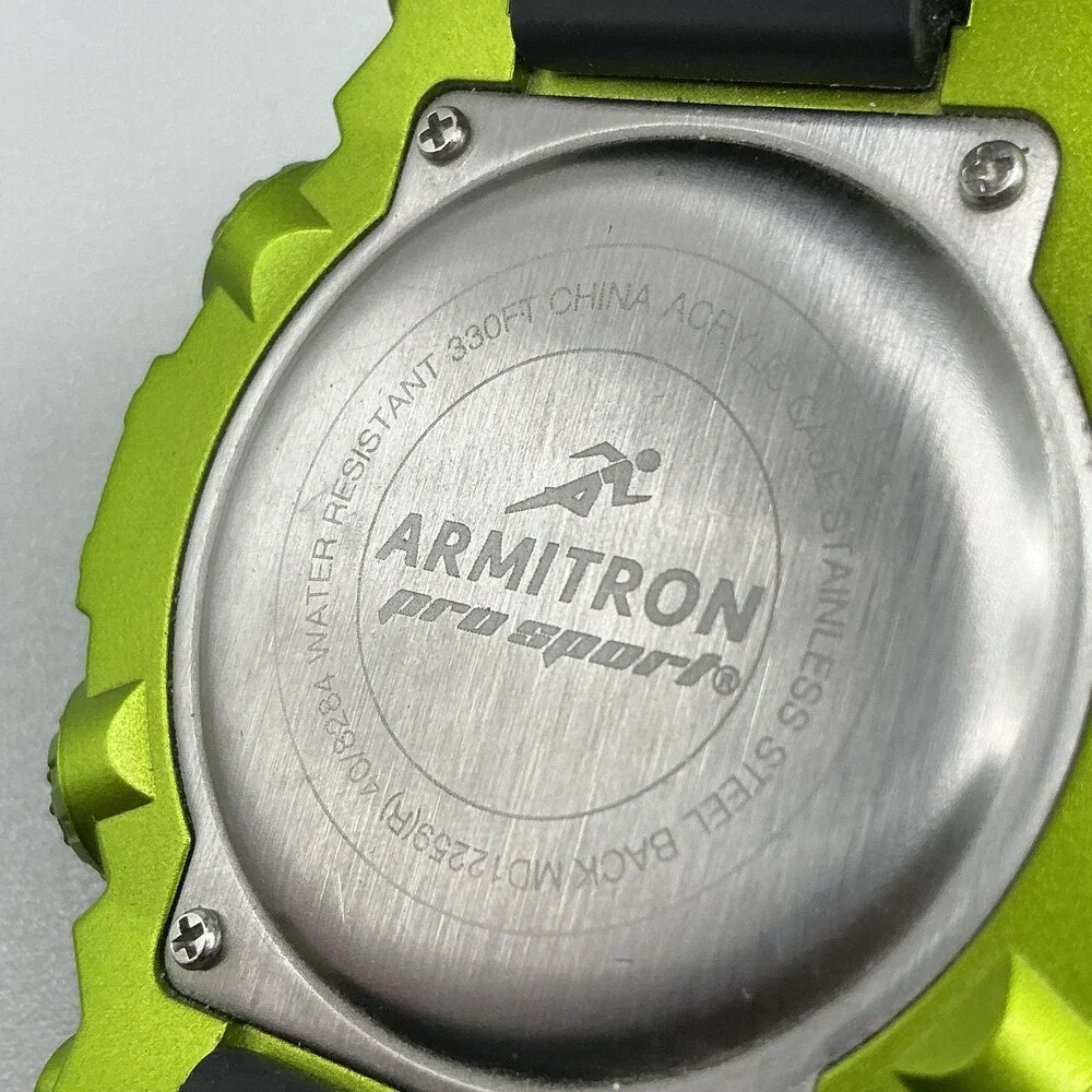 Armitron Pro Sport Mens Watch 54mm Digital Black Green Chrono Alarm 40/8284